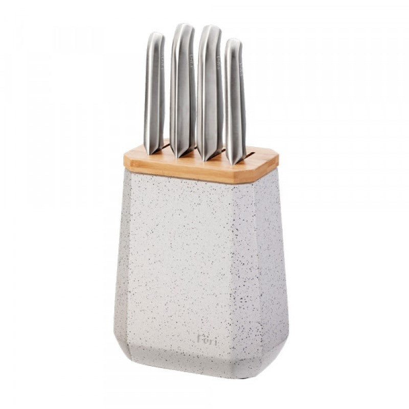 Furi Stone Knife Block Set Black and White Terazzo 5 Piece