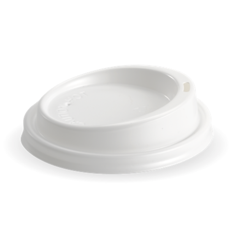 Lid Hot Cup Plastic 90mm White12W - Biopak - 50PC