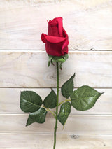 Artificial Flower -Rose  - Real Touch Rose Bud Stem RED