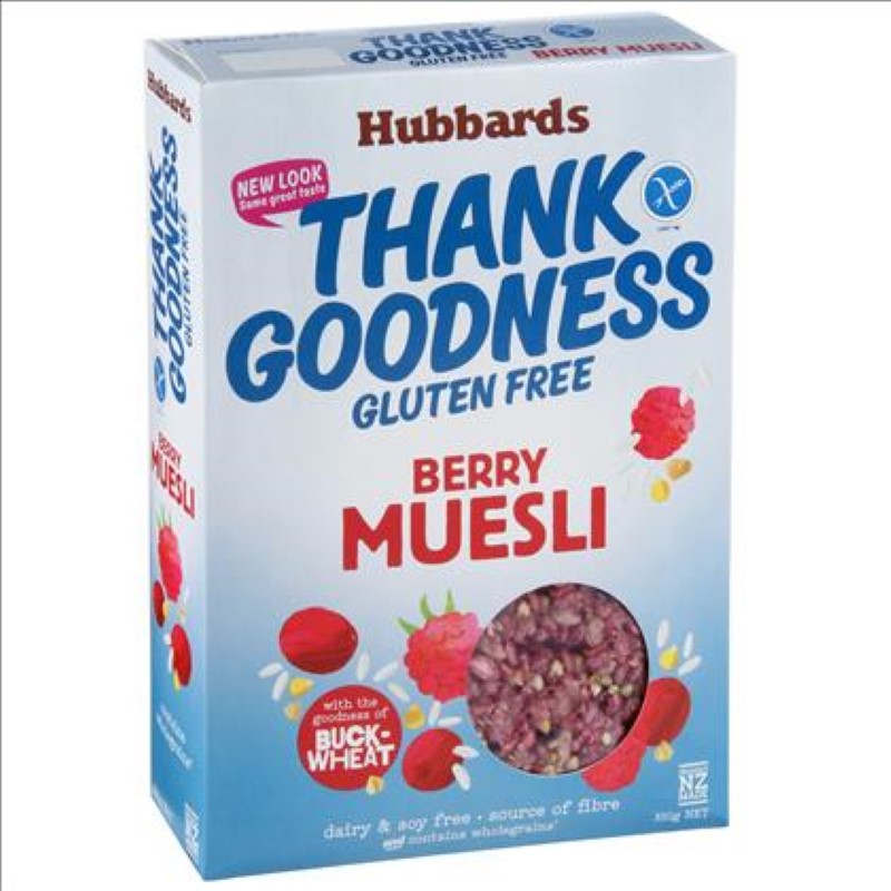 Hubbards gluten-free muesli with berries, oats, and seeds, packed with nutrients for a healthy breakfast, 350G pack.