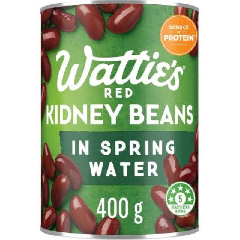 Wattie's Red Kidney Beans in Springwater, 400g can, a nutritious source of protein and fiber for versatile meals.