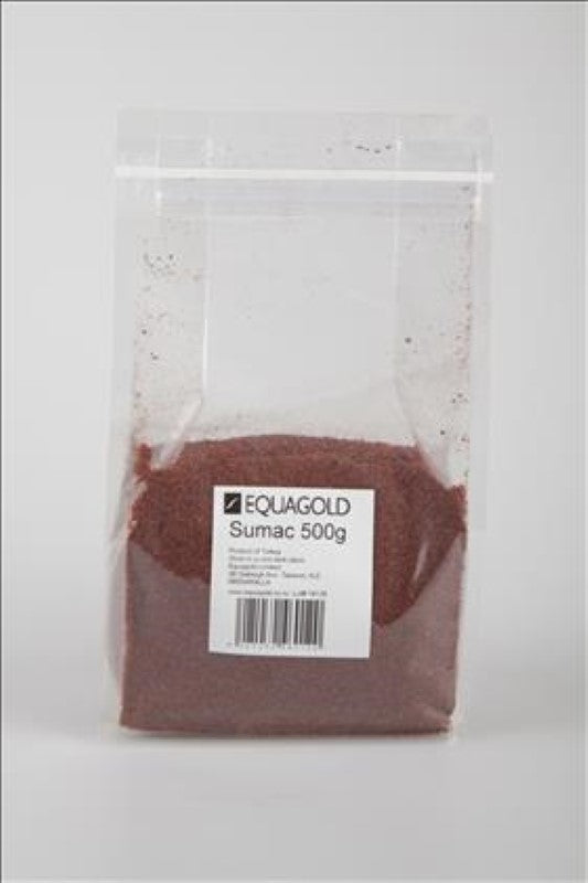 500g pack of Equagold Sumac Premium, offering a salty-lemony flavor for enhancing meats, fish, salads, and dishes.