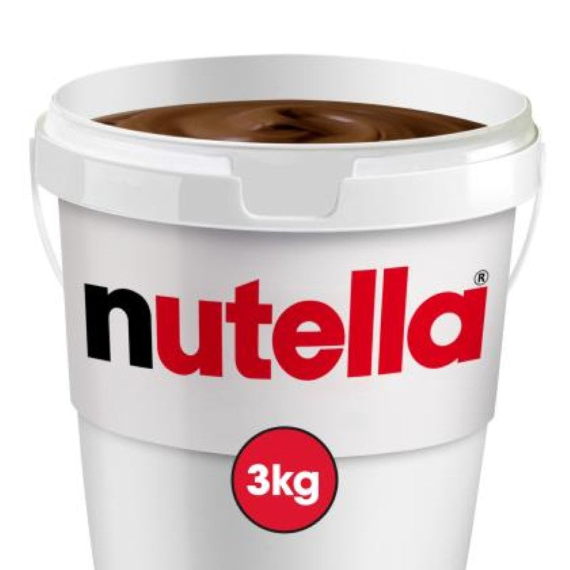 3KG jar of Nutella Hazelnut Chocolate Spread, rich and creamy, perfect for spreading or baking treats.