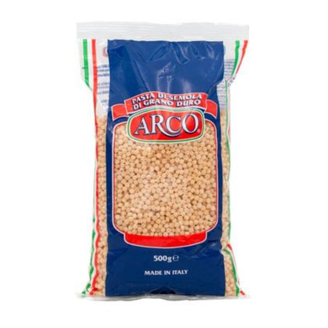 ARCO Couscous Pearl (Piombi Israeli) 500g pack, ideal for salads and pilafs with authentic Italian flavor.