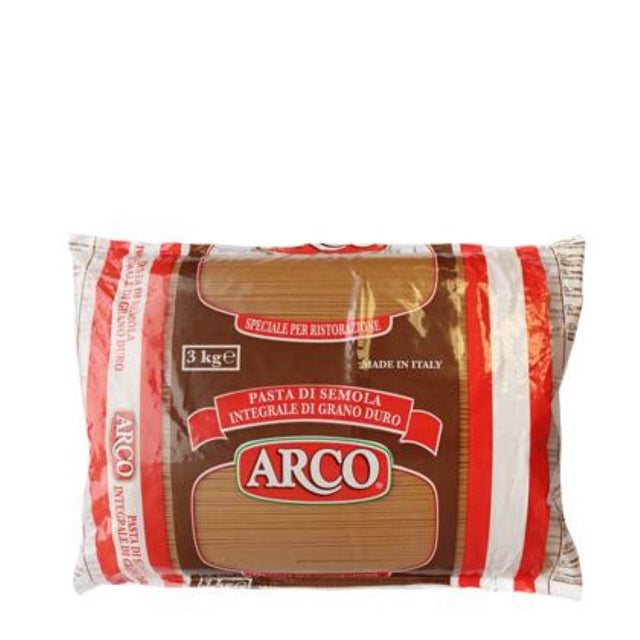 Wholemeal spaghetti from ARCO in a 3KG pack, made from premium whole wheat for nutritious, high-fiber meals.