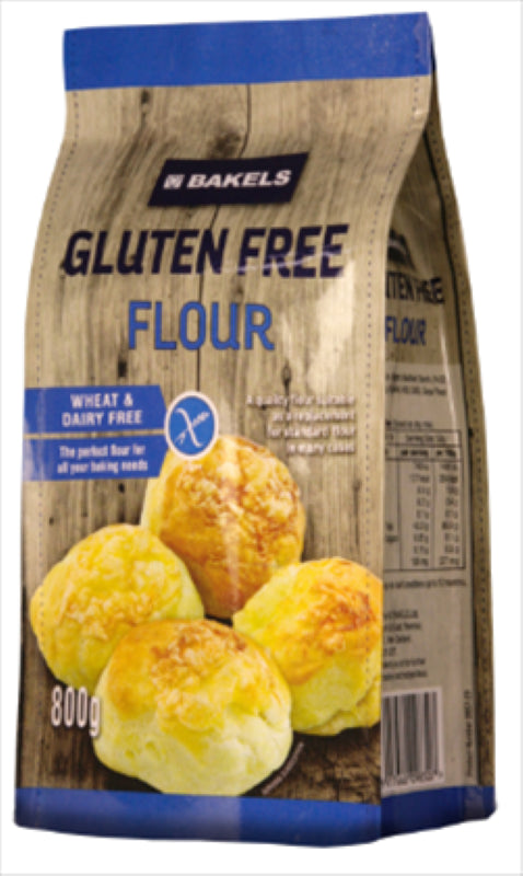 Bakels 800G Gluten Free Flour, versatile for baking bread, muffins, cakes, and cookies, made in New Zealand.