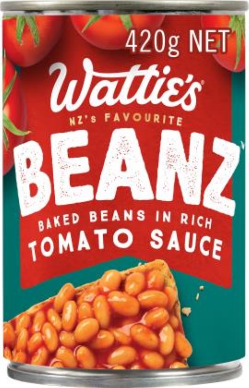 Wattie's 420G canned baked beans, a wholesome, protein-rich meal option made in New Zealand, perfect for quick and easy meals.