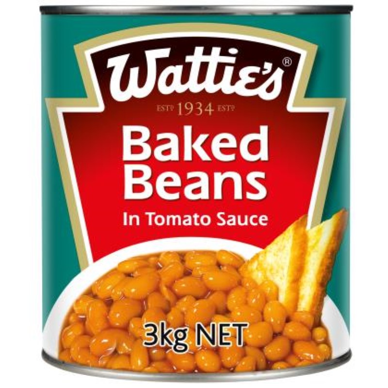 Wattie's 3KG Baked Beans in rich tomato sauce, a hearty pantry staple packed with protein and flavor.