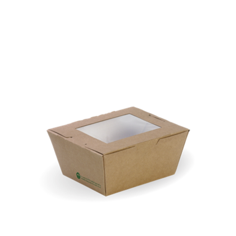 Box Lunch Cardboard Window PLALined Small Brown 110x90x64mm - Biopak - 50PC
