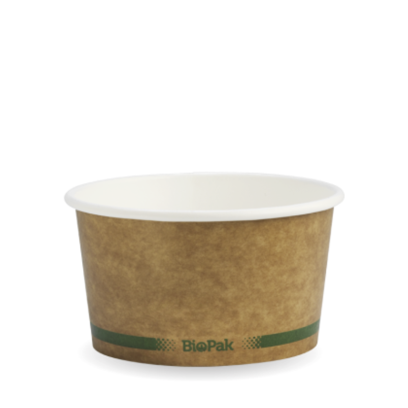 Bowl Paper 12oz Brown Kraft Green Stripe PLA Lined - Biopak - 25PC