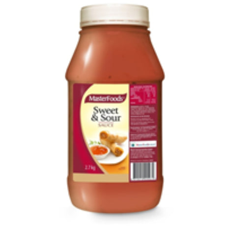 MasterFoods Sweet & Sour Sauce 2.7KG, perfect for stir-frying, marinating, and dipping, made in Australia.