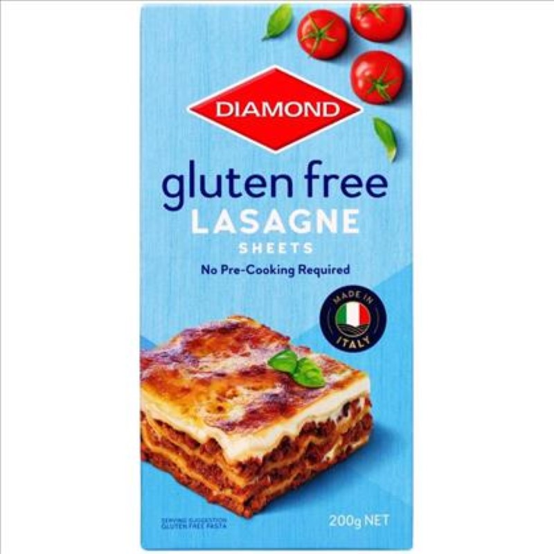 Diamond Gluten Free Lasagne Sheets, 200G pack, perfect for rich, homemade Italian lasagne without gluten.