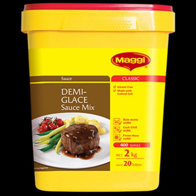 MAGGI CLASSIC Demi-Glace Sauce Mix 2KG, ideal for rich, quick brown sauces, gluten-free, versatile cooking methods.