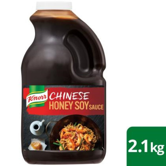 Knorr Sauce Soy Honey Gluten Free 2.1KG, a sweet and tangy sauce perfect for enhancing noodles, stir fries, and dips.