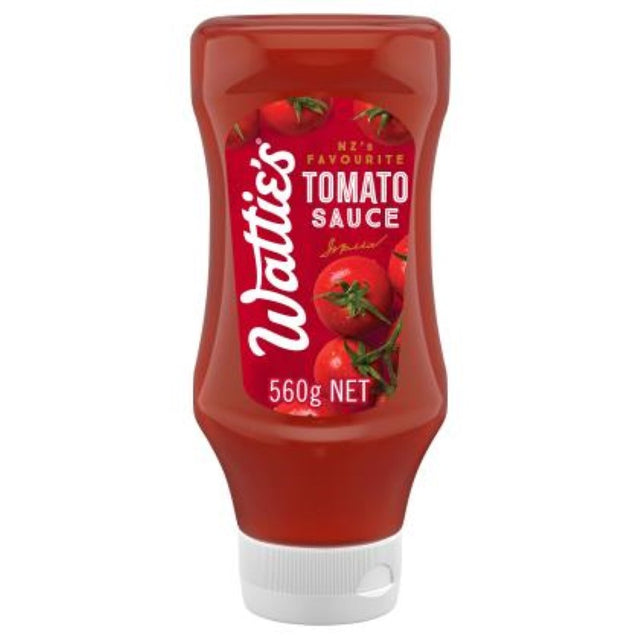 Wattie's Original Upside Down Tomato Sauce, 560g bottle, perfect for enhancing pasta, pizza, and BBQ with rich flavor.