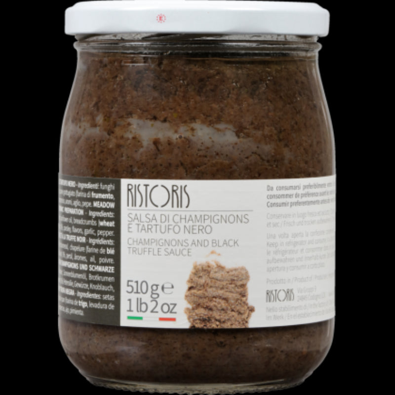 510g jar of Ristoris Paste Champignon & Black Truffle, a gourmet sauce for enhancing pasta and risottos.