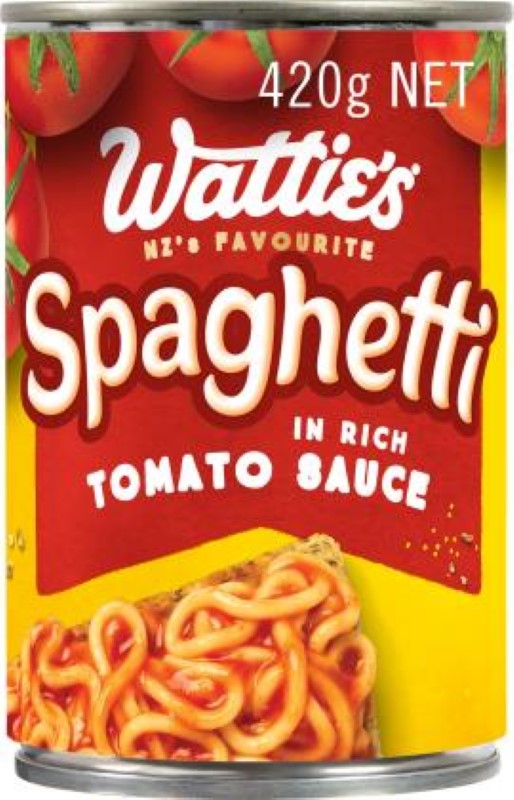 Wattie's Spaghetti 420G pack, made in New Zealand, perfect for quick meals and versatile recipes.