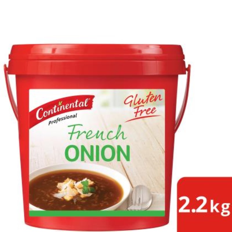 Continental French Onion Gluten-Free Soup 2.2KG, made with real onions for a comforting and versatile meal base.