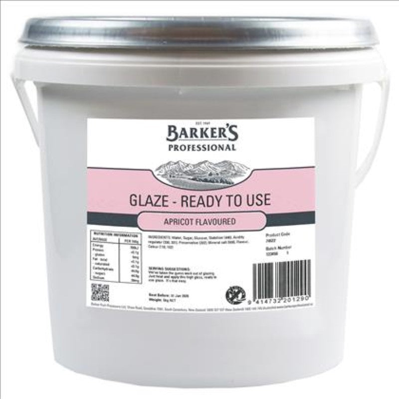 Barkers Glaze Apricot Ready to Heat, 5KG, perfect for adding a glossy apricot finish to desserts and pastries.