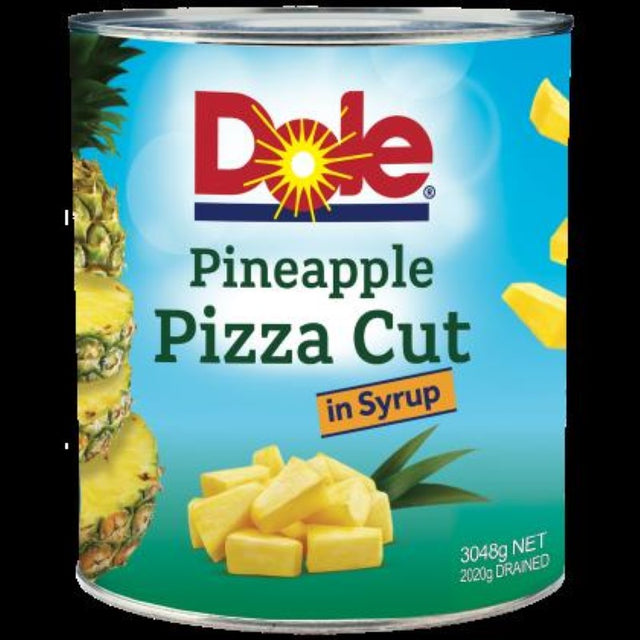 Dole 3kg Pineapple Pizza Cut in syrup, ideal for enhancing pizzas, salads, and desserts with tropical sweetness.