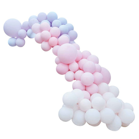 Luxe pastel pink and purple balloon arch kit with 200 balloons in various sizes, perfect for chic celebrations.