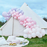 Luxe pastel pink and purple balloon arch kit with 200 latex balloons, perfect for elegant celebrations and easy assembly.
