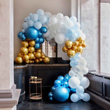 Luxe blue and gold balloon arch kit with 200 high-quality latex balloons for stunning event decor. Perfect for celebrations.