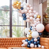 Luxe Marble, Navy & Gold Chrome Balloon Arch Kit with 200 balloons for elegant celebrations, perfect for any joyful occasion.