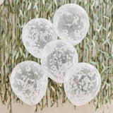 Pack of 5 Botanical Baby Hey Baby 12-inch confetti balloons in pastel colors, perfect for baby showers and gender reveals.