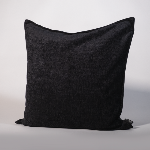 Luxurious Black Sand Oxford Euro Cushion Cover with refined flange border and hidden zipper, ideal for elegant home decor.