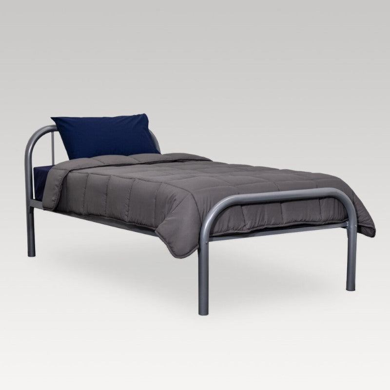 Charcoal quilt for queen beds, made from 400gsm recycled microfiber, hypo-allergenic, stylish with square pattern.
