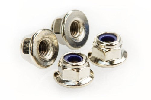 Set of 4 used Blackzon Nylock Nuts for securing components in radio-controlled vehicles and hobby crafts.