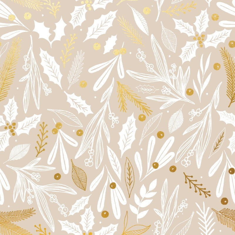 Wrapping Paper - Mistletoe Wrap Beige Gold