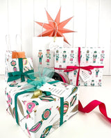 Wrapping Paper - Vintage Xmas Baubles Wrap Pink Peach Jade Gold