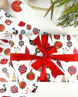 Wrapping Paper - Vintage Xmas Baubles Wrap Raspberry Red Green Gold