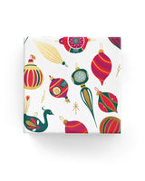 Wrapping Paper - Vintage Xmas Baubles Wrap Raspberry Red Green Gold