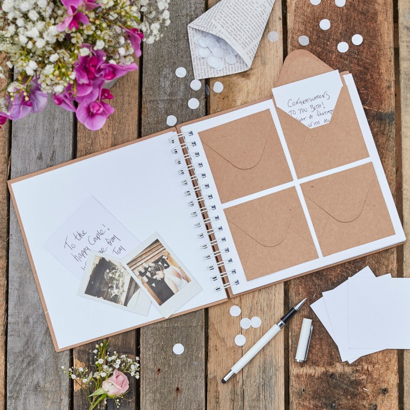 Rustic Country Guestbook Mini with 80 cards and envelopes, perfect for heartfelt messages at weddings and celebrations.