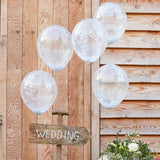 Rustic Country 12" Latex Balloons & Confetti White - Pack of 5
