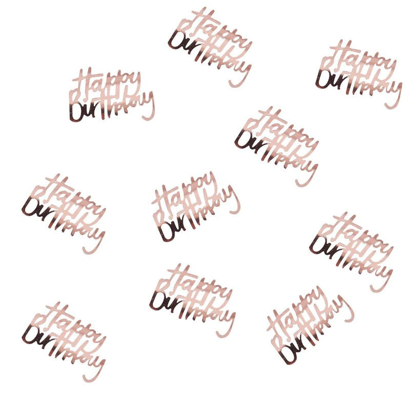 Ditsy Floral Happy Birthday Confetti, 14g of rose gold foil for elegant party décor and celebrations.