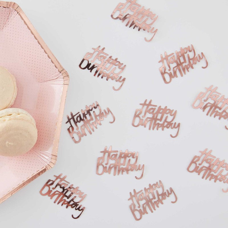Ditsy Floral Happy Birthday confetti in rose gold, 14g, perfect for adding elegance to birthday celebrations.