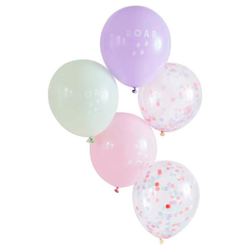 12" Dino Pink Balloon Bundle Roar & Confetti Pastel - Pack of  5