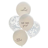 Engaged Balloon Bundle Confetti & Printed White 12" - Pack of  5