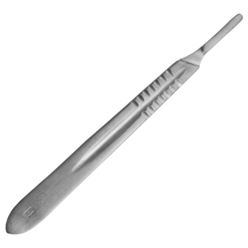 Small metal scalpel handle for precision crafting, made of stainless steel, compatible with blades #10 to #13.