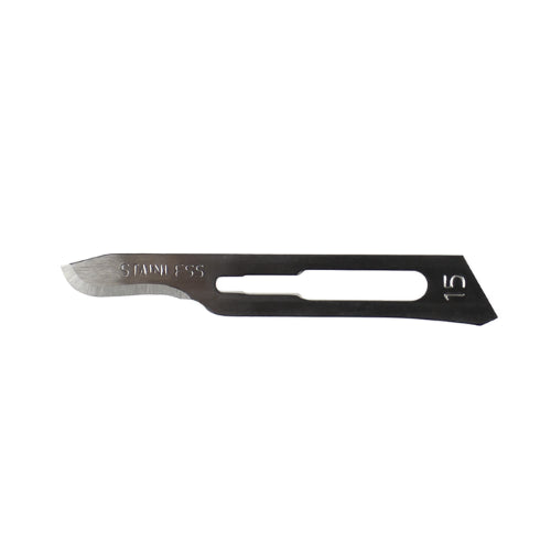 Two high-quality stainless steel #15 surgical scalpel blades with a small curved edge for precise crafting and cutting tasks.