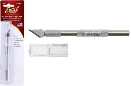 Excel #2 Hobby Knife with Safety Cap, featuring a K2 aluminum handle and #24 blade for precision cutting and crafting.