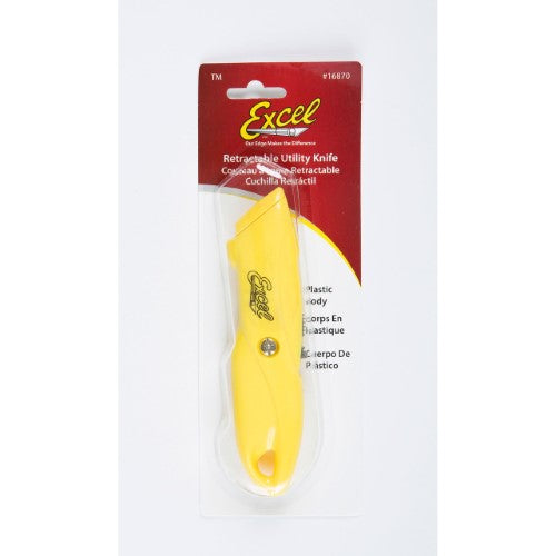 Light duty retractable knife with carbon steel blade, ideal for precision cutting and safe storage for home and professional use.
