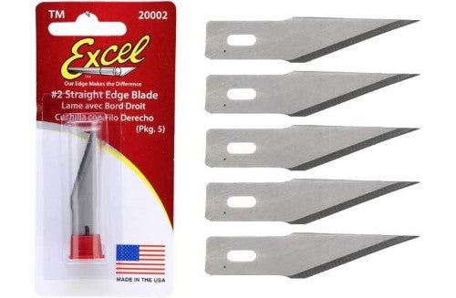 Pack of 5 #2 straight edge replacement blades made from carbon steel for cutting thicker materials.
