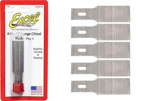 Excel #2 Chisel Point Blades in a 5-pack, ideal for shaping materials and light chiseling with Xacto-style knives.