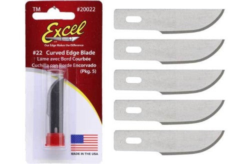 Precision #22 curved replacement blades in a pack of 5, ideal for crafters and hobbyists for intricate cutting tasks.