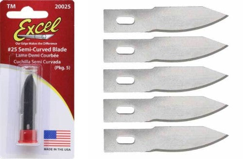 Pack of 5 #2 Shallow Curve Blades for precise cutting and trimming in various crafts and hobbies, made from durable carbon steel.